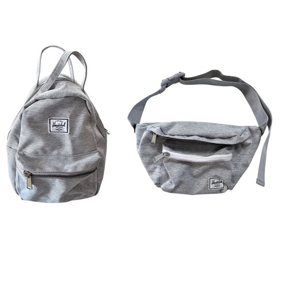 Herschel Supply Co. Mini Backpack AND Fanny Pack Combo Set Gray Belt Bag Lined - Picture 1 of 15
